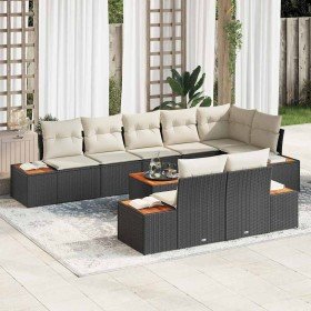 Conjunto de sofá de jardín 9 pcs Negro y crema Poliratán en Sofás de exterior | Comprar online en Foru.es