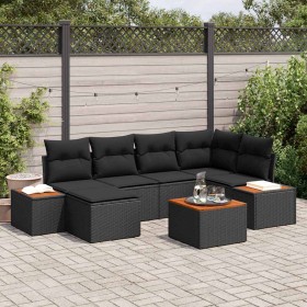 Conjunto de sofá de jardín 7 pcs Negro Rattan de Poliéster en Sofás de exterior | Comprar online en Foru.es