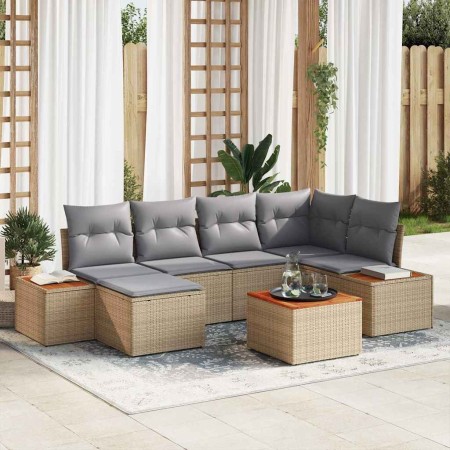 Conjunto de sofá de jardín con cojín 7 pcs beige y gris claro en Sofás de exterior | Comprar online en Foru.es