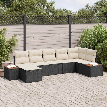 Conjunto de sofá de jardín con cojín 7 pcs Negro y crema en Sofás de exterior | Comprar online en Foru.es