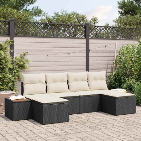 Conjunto de sofá de jardín con cojín 6 pcs Negro y crema en Sofás de exterior | Comprar online en Foru.es