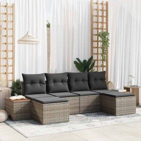 Conjunto de sofá de jardín 6 pcs Gris Rattan de Poliéster en Sofás de exterior | Comprar online en Foru.es