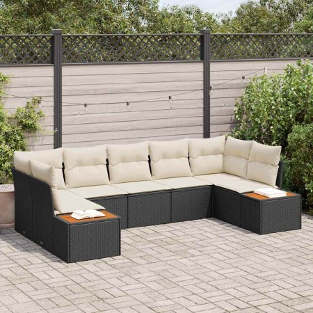 Conjunto de sofás de jardín 7 pcs Negro y crema Ratán sintético en Sofás de exterior | Comprar online en Foru.es