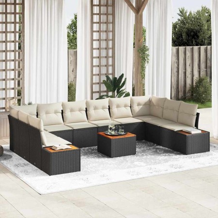 Conjunto de sofá de jardín 11 pcs Negro y crema Poliratán en Sofás de exterior | Comprar online en Foru.es
