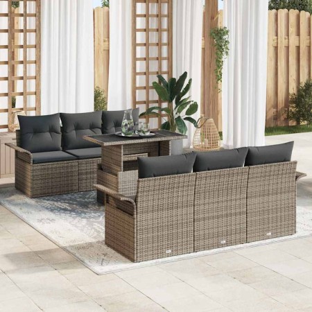 Conjunto de sofá de jardín 7 pcs Gris Rattan de Poliéster en Sofás de exterior | Comprar online en Foru.es