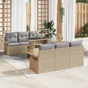 Conjunto de sofá de jardín 7 pcs Beige Rattan de Poliéster en Sofás de exterior | Comprar online en Foru.es