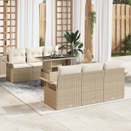 Conjunto de sofá de jardín con cojín 7 pcs Beige Poliratán en Sofás de exterior | Comprar online en Foru.es