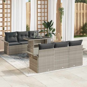 Conjunto de sofá de jardín 7 pcs Gris Claro Rattan de Poliéster en Sofás de exterior | Comprar online en Foru.es