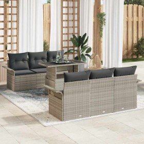 Conjunto de sofá de jardín 7 pcs Gris Claro Rattan de Poliéster en Sofás de exterior | Comprar online en Foru.es
