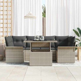 Conjunto de sofá de jardín con cojín 7 pcs Gris Claro Poliratán en Sofás de exterior | Comprar online en Foru.es