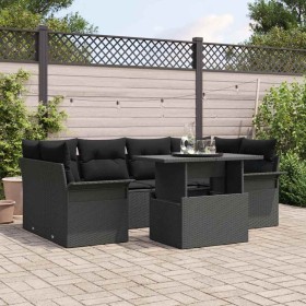 Conjunto de sofá de jardín 7 pcs Negro Rattan de Poliéster en Sofás de exterior | Comprar online en Foru.es