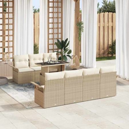 Conjunto de sofá de jardín 8 pcs Beige Rattan de Poliéster en Sofás de exterior | Comprar online en Foru.es