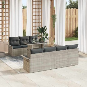 Conjunto de sofá de jardín 8 pcs Gris Claro Rattan de Poliéster en Sofás de exterior | Comprar online en Foru.es