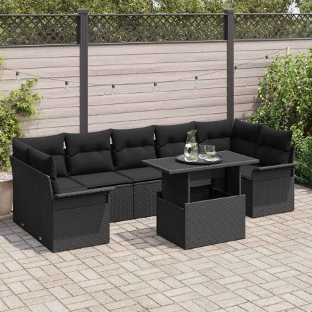 Conjunto de sofá de jardín con cojín 8 pcs Negro Poliratán en Sofás de exterior | Comprar online en Foru.es