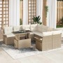 Conjunto de sofá de jardín 9 pcs Beige Rattan de Poliéster en Sofás de exterior | Comprar online en Foru.es