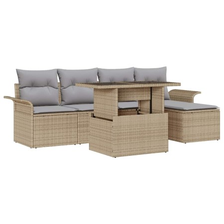 Conjunto de sofá de jardín con cojín 6 pcs Beige Poliratán en Sofás de exterior | Comprar online en Foru.es