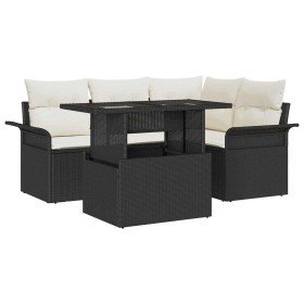 Conjunto de sofá de jardín con cojín 5 pcs Negro Poliratán en Sofás de exterior | Comprar online en Foru.es