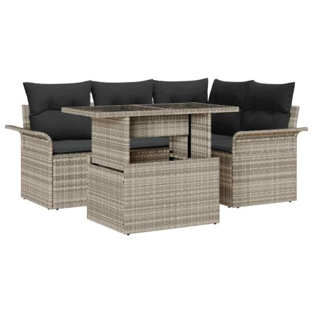 Conjunto de sofá de jardín con cojín 5 pcs Gris Claro Poliratán en Sofás de exterior | Comprar online en Foru.es