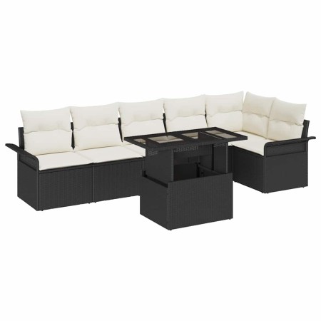 Conjunto de sofá de jardín con cojín 7 pcs Negro Poliratán en Sofás de exterior | Comprar online en Foru.es