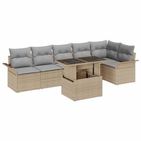 Conjunto de sofá de jardín con cojín 7 pcs Beige Poliratán en Sofás de exterior | Comprar online en Foru.es