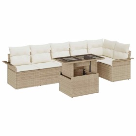 Conjunto de sofá de jardín con cojín 7 pcs Beige Poliratán en Sofás de exterior | Comprar online en Foru.es