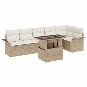 Conjunto de sofá de jardín con cojín 7 pcs Beige Poliratán en Sofás de exterior | Comprar online en Foru.es