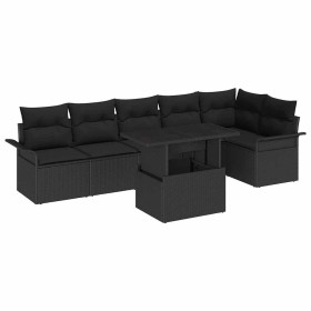 Conjunto de sofá de jardín con cojín 7 pcs Negro Poliratán en Sofás de exterior | Comprar online en Foru.es