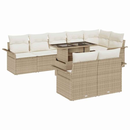 Conjunto de sofá de jardín con cojín 9 pcs Beige Poliratán en Sofás de exterior | Comprar online en Foru.es