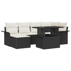 Conjunto de sofá de jardín con cojín 7 pcs Negro Poliratán en Sofás de exterior | Comprar online en Foru.es
