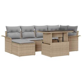 Conjunto de sofá de jardín con cojín 7 pcs Beige Poliratán en Sofás de exterior | Comprar online en Foru.es