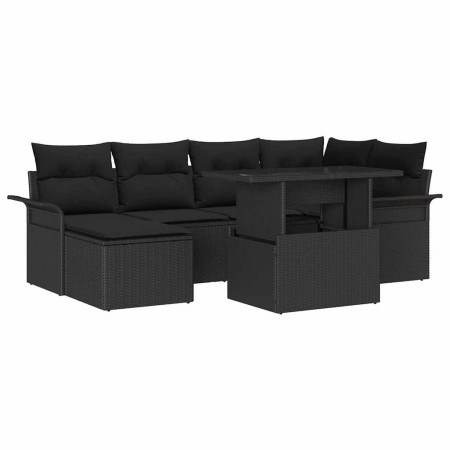 Conjunto de sofá de jardín con cojín 7 pcs Negro Poliratán en Sofás de exterior | Comprar online en Foru.es