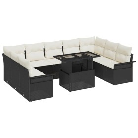Conjunto de sofá de jardín 10 pcs Negro Rattan de Poliéster en Sofás de exterior | Comprar online en Foru.es