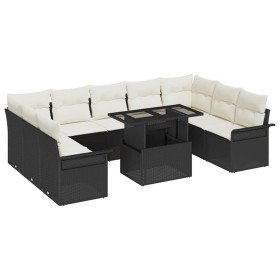 Conjunto de sofá de jardín 10 pcs Negro Rattan de Poliéster en Sofás de exterior | Comprar online en Foru.es