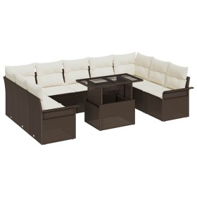 Conjunto de sofá de jardín 10 pcs Marrón Rattan de Poliéster en Sofás de exterior | Comprar online en Foru.es