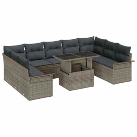 Conjunto de sofá de jardín 10 pcs Gris Rattan de Poliéster en Sofás de exterior | Comprar online en Foru.es