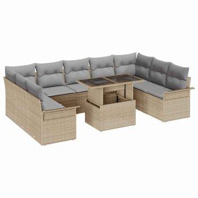 Conjunto de sofá de jardín 10 pcs Beige Rattan de Poliéster en Sofás de exterior | Comprar online en Foru.es