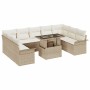 Conjunto de sofá de jardín 10 pcs Beige Rattan de Poliéster en Sofás de exterior | Comprar online en Foru.es