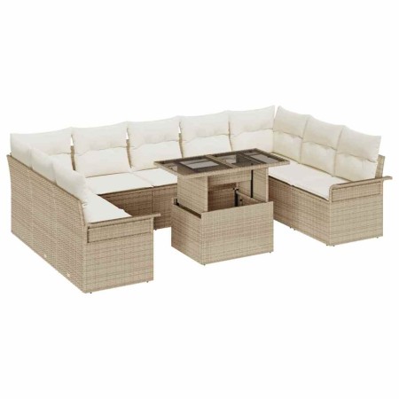 Conjunto de sofá de jardín 10 pcs Beige Rattan de Poliéster en Sofás de exterior | Comprar online en Foru.es