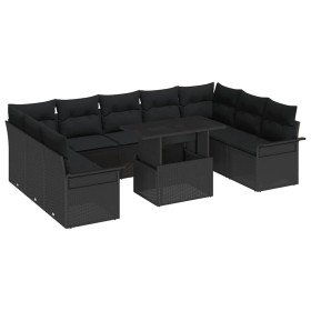 Conjunto de sofá de jardín 10 pcs Negro Rattan de Poliéster en Sofás de exterior | Comprar online en Foru.es