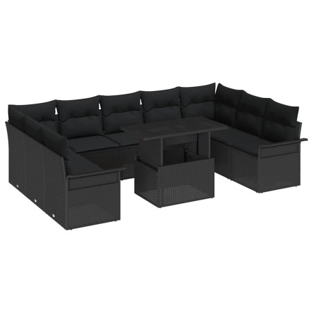 Conjunto de sofá de jardín 10 pcs Negro Rattan de Poliéster en Sofás de exterior | Comprar online en Foru.es