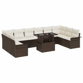 Conjunto de sofá de jardín 11 pcs Marrón Rattan de Poliéster en Sofás de exterior | Comprar online en Foru.es