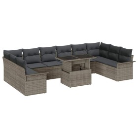 Conjunto de sofá de jardín 11 pcs Gris Rattan de Poliéster en Sofás de exterior | Comprar online en Foru.es