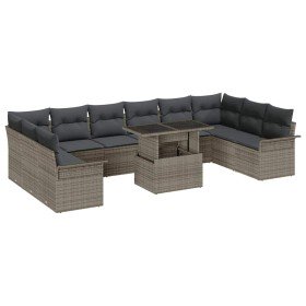 Conjunto de sofá de jardín 11 pcs Gris Rattan de Poliéster en Sofás de exterior | Comprar online en Foru.es