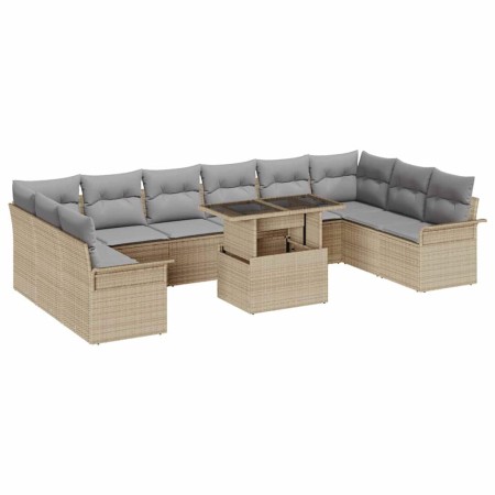 Conjunto de sofá de jardín 11 pcs Beige Rattan de Poliéster en Sofás de exterior | Comprar online en Foru.es