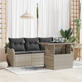 Conjunto de sofá de jardín 5 pcs Gris claro Rattan de Poliéster en Sofás de exterior | Comprar online en Foru.es