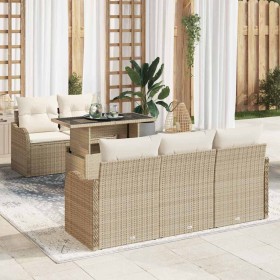 Conjunto de sofá de jardín 6 pcs Beige Rattan de Poliéster en Sofás de exterior | Comprar online en Foru.es