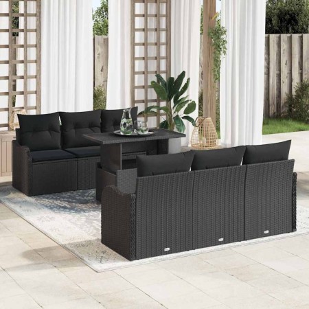 Conjunto de sofá de jardín con cojín 7 pcs Negro Poliratán en Sofás de exterior | Comprar online en Foru.es