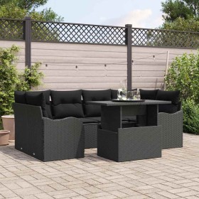 Conjunto de sofá de jardín 7 pcs Negro Rattan de Poliéster en Sofás de exterior | Comprar online en Foru.es