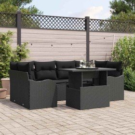 Conjunto de sofá de jardín 7 pcs Negro Rattan de Poliéster en Sofás de exterior | Comprar online en Foru.es