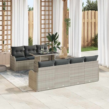 Conjunto de sofá de jardín 8 pcs Gris claro Rattan de Poliéster en Sofás de exterior | Comprar online en Foru.es